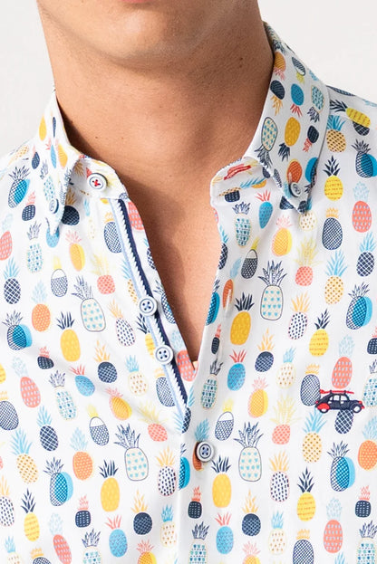 The Surf Car Pineapple Print Shirt | Made in Spain Short Sleeve Slim Fit Cotton