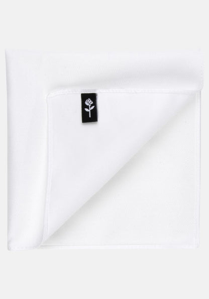 White hanky with a black flower emblem on a white background