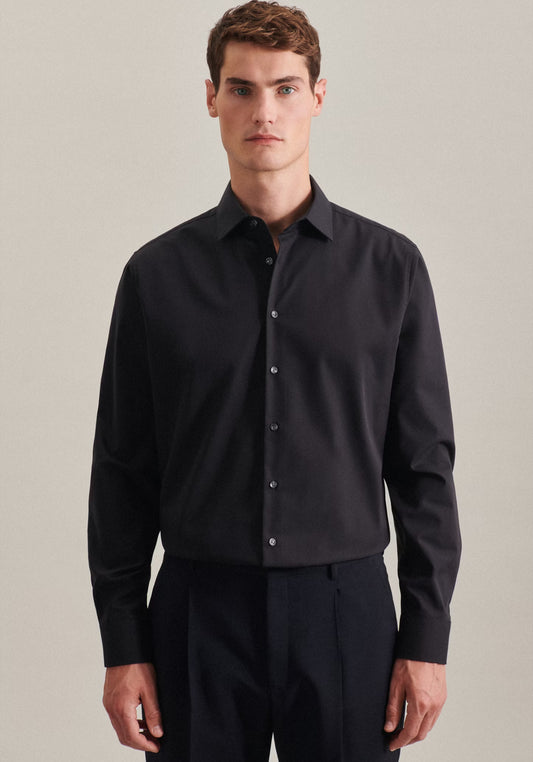 Seidensticker L/S Non Iron Cotton Shaped Fit Business Shirt Black