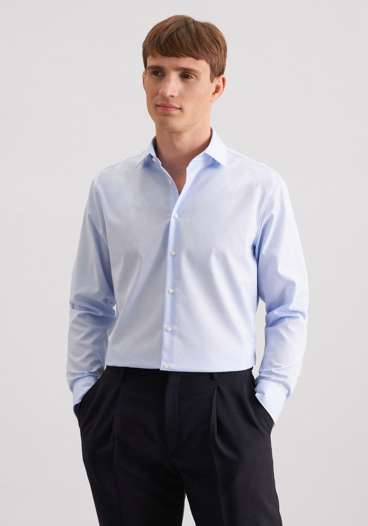 Seidensticker Shaped Fit Business Shirt | 100% Cotton Poplin Long Sleeve Blue