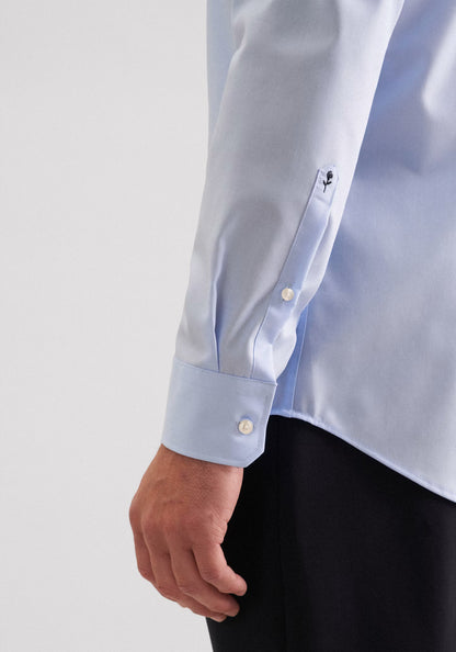 Seidensticker Shaped Fit Business Shirt | 100% Cotton Poplin Long Sleeve Blue