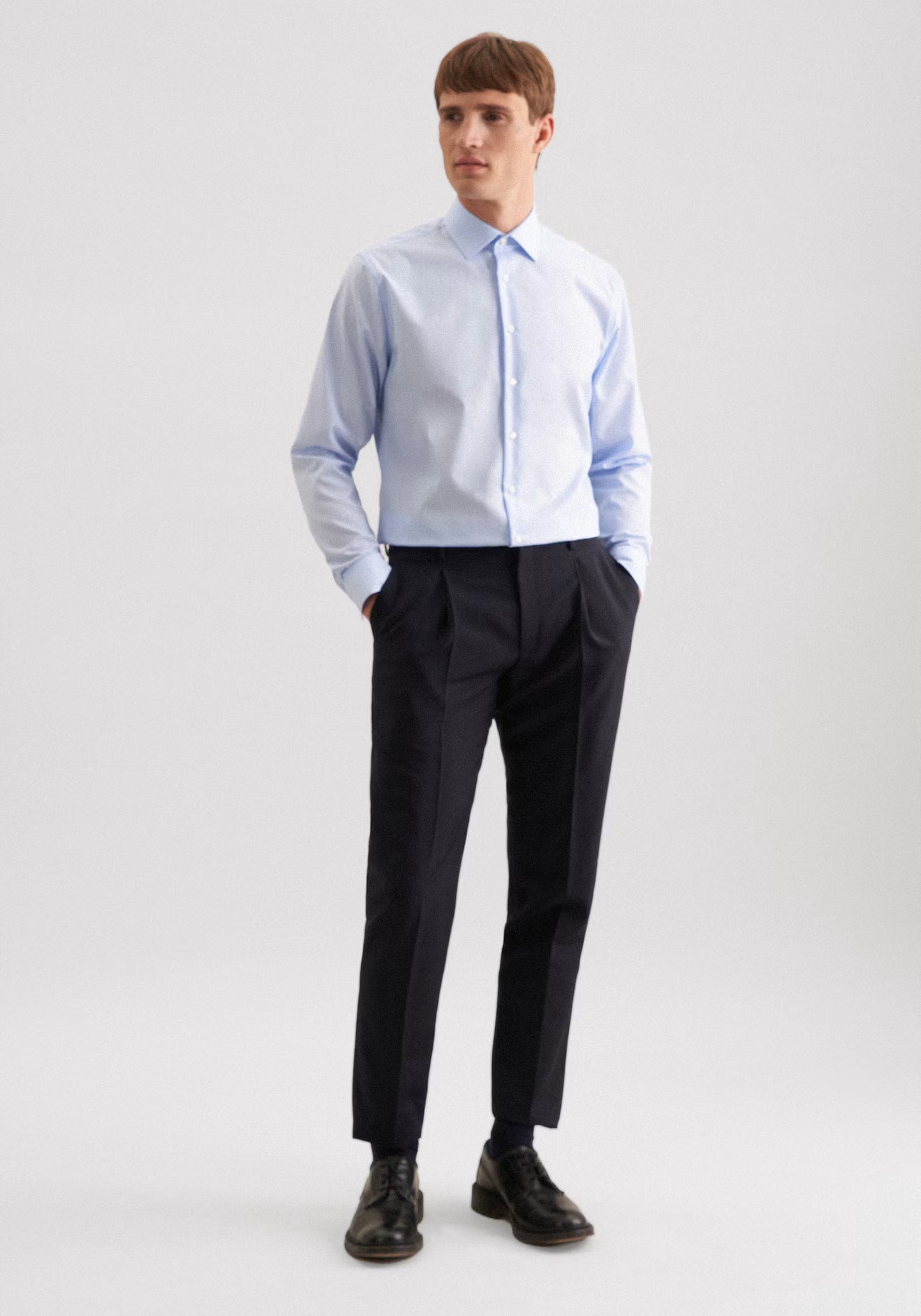 Seidensticker Shaped Fit Business Shirt | 100% Cotton Poplin Long Sleeve Blue