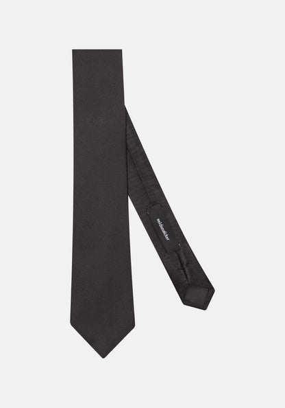 Black tie with a brand logo on a white background