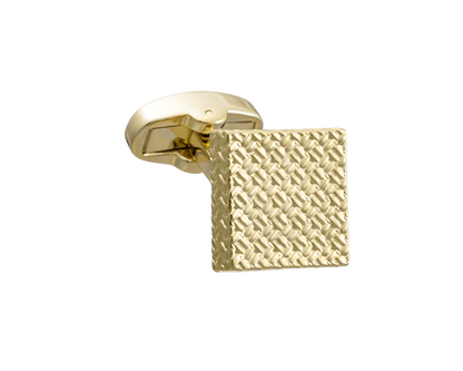 Gold cufflink  with textured square design on a white background