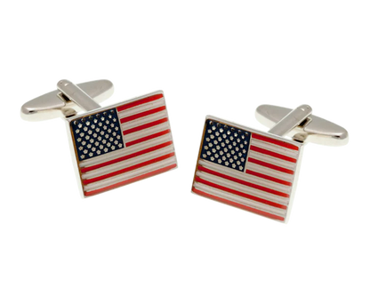 American flag cufflinks on a white background