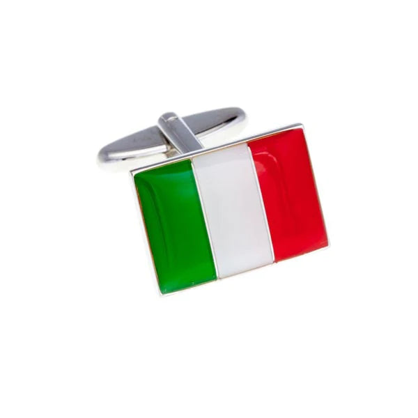Cufflinks with Italian flag design on a white background