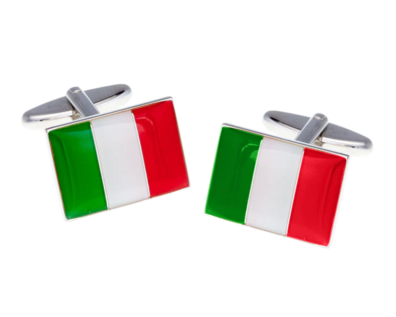 Cufflinks with Italian flag design on a white background
