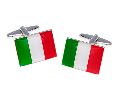 Cufflinks with Italian flag design on a white background