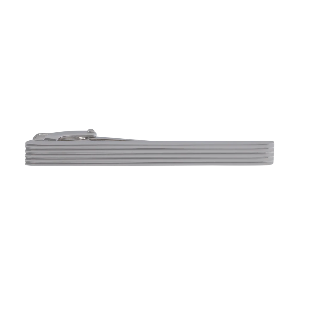 Silver tie clip on a white background