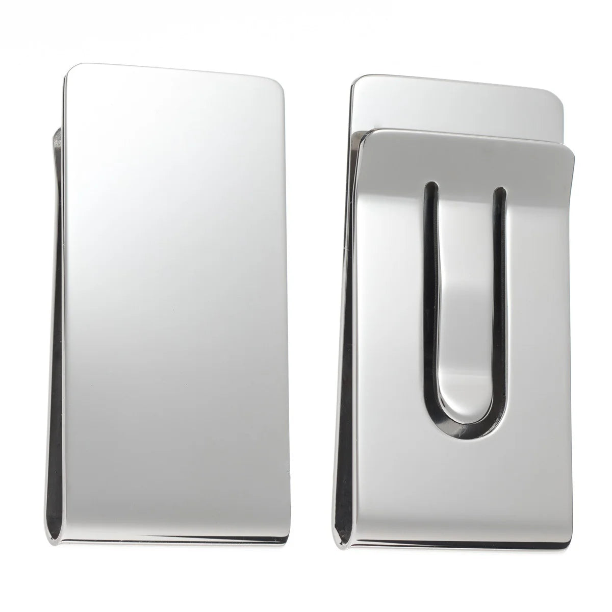 silver polished money clip on white background