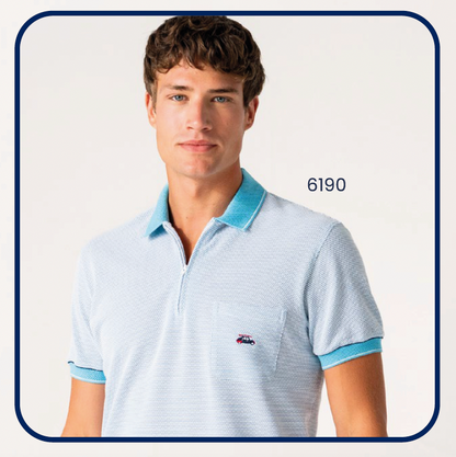 The Surf Car Jacquard Short Sleeve Zip Polo Shirt | Made in Spain