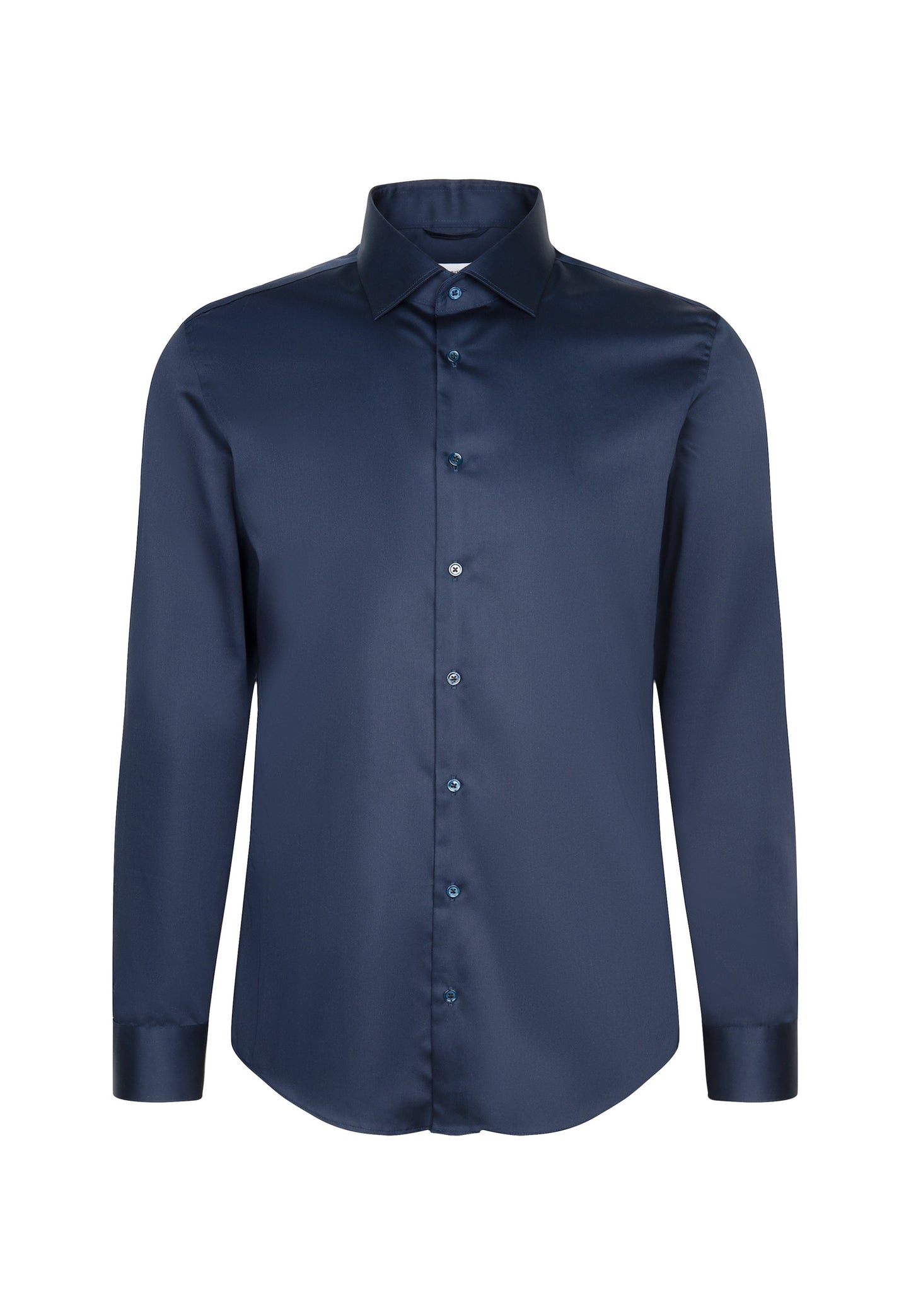 Seidensticker L/S Easy Iron Satin Cotton Slim Fit Shirt Navy