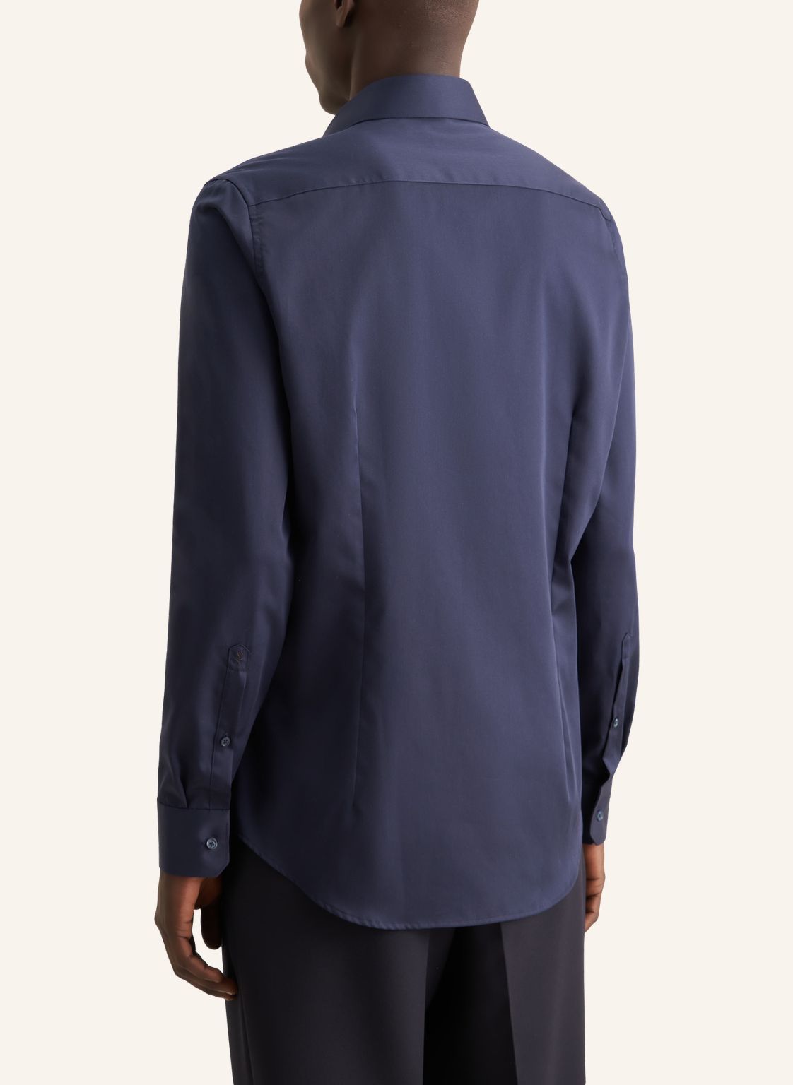 Seidensticker L/S Easy Iron Satin Cotton Slim Fit Shirt Navy