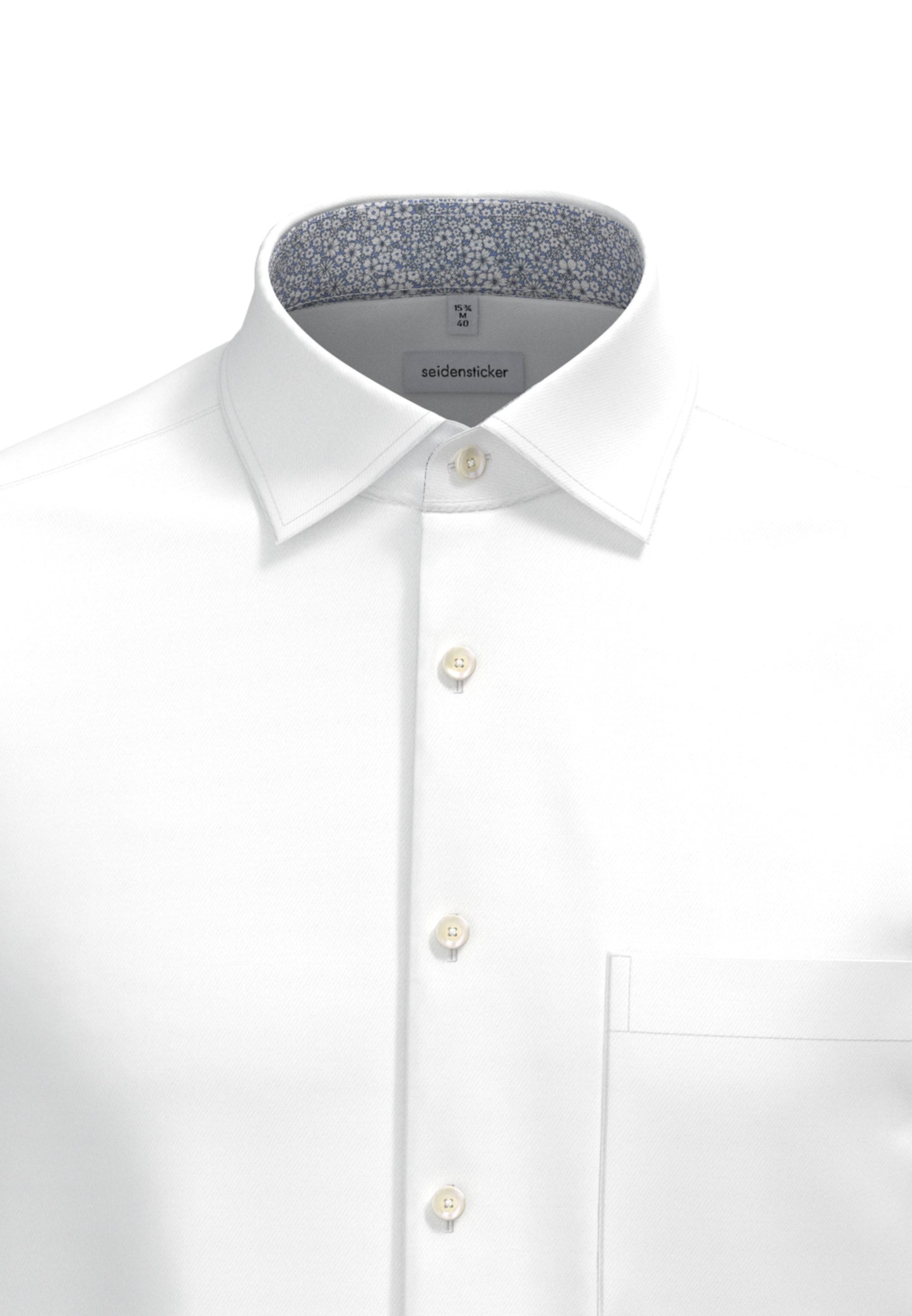 Seidensticker White Wrinkle-Free Cotton Twill Regular Fit Shirt — Classic Business Dress Shirt