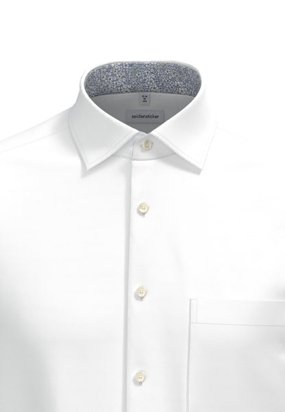 Seidensticker White Wrinkle-Free Cotton Twill Regular Fit Shirt — Classic Business Dress Shirt