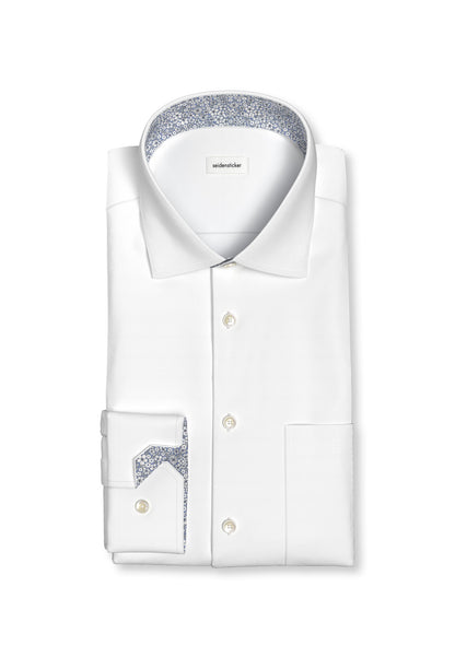Seidensticker White Wrinkle-Free Cotton Twill Regular Fit Shirt — Classic Business Dress Shirt