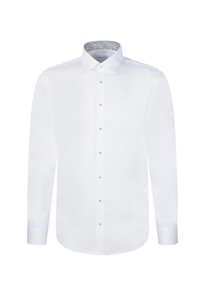 Seidensticker White Wrinkle-Free Cotton Twill Slim Fit Shirt — Classic Business Dress Shirt