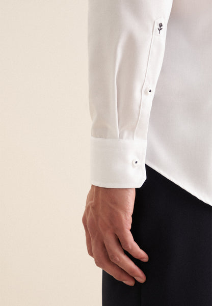 Seidensticker White Wrinkle-Free Cotton Twill Slim Fit Shirt — Classic Business Dress Shirt