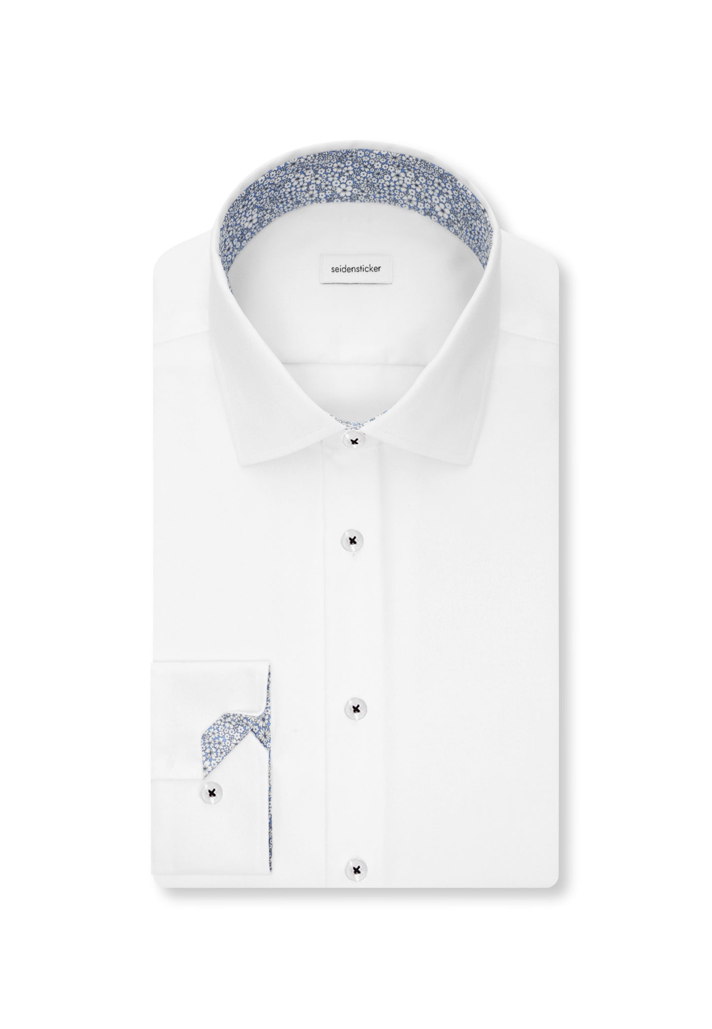 Seidensticker White Wrinkle-Free Cotton Twill Slim Fit Shirt — Classic Business Dress Shirt
