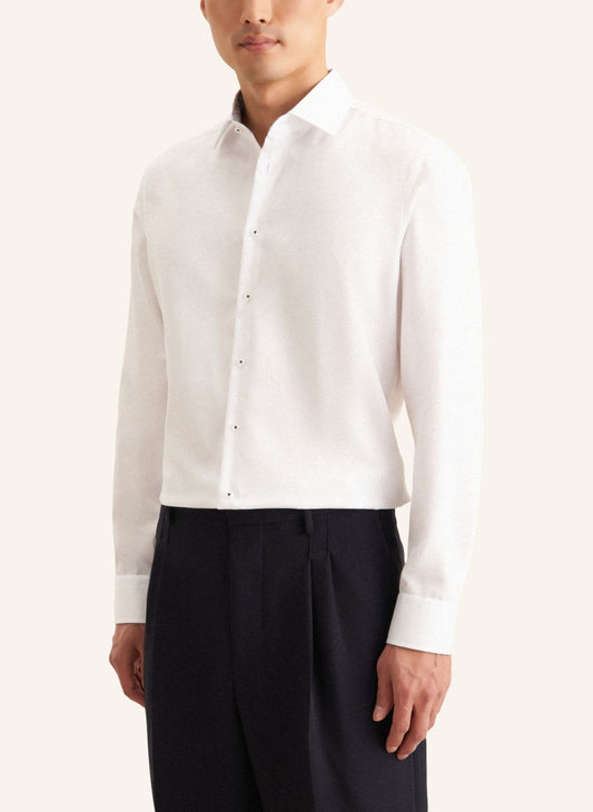 Seidensticker White Wrinkle-Free Cotton Twill Slim Fit Shirt — Classic Business Dress Shirt