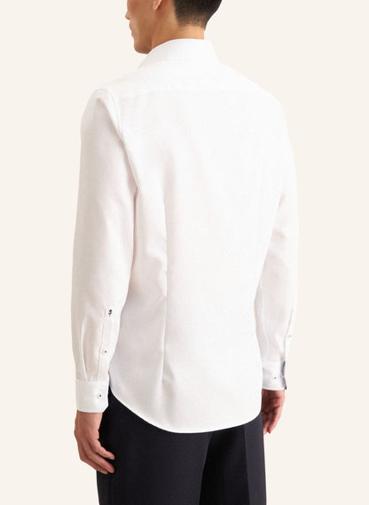 Seidensticker White Wrinkle-Free Cotton Twill Slim Fit Shirt — Classic Business Dress Shirt
