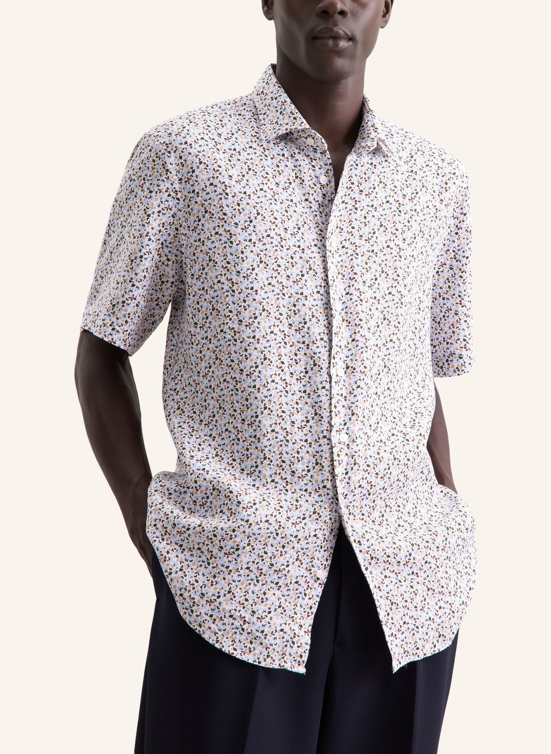 Seidensticker S/S Pure Linen Floral Print Regular Fit Shirt White