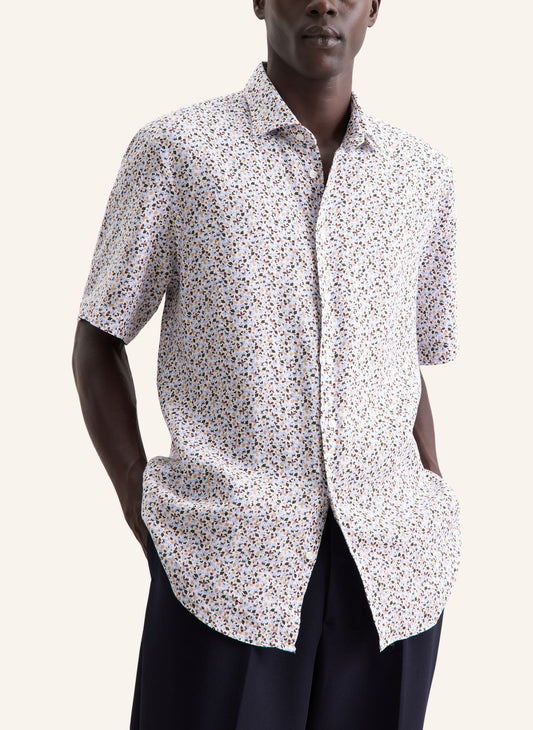 Seidensticker S/S Pure Linen Floral Print Regular Fit Shirt White