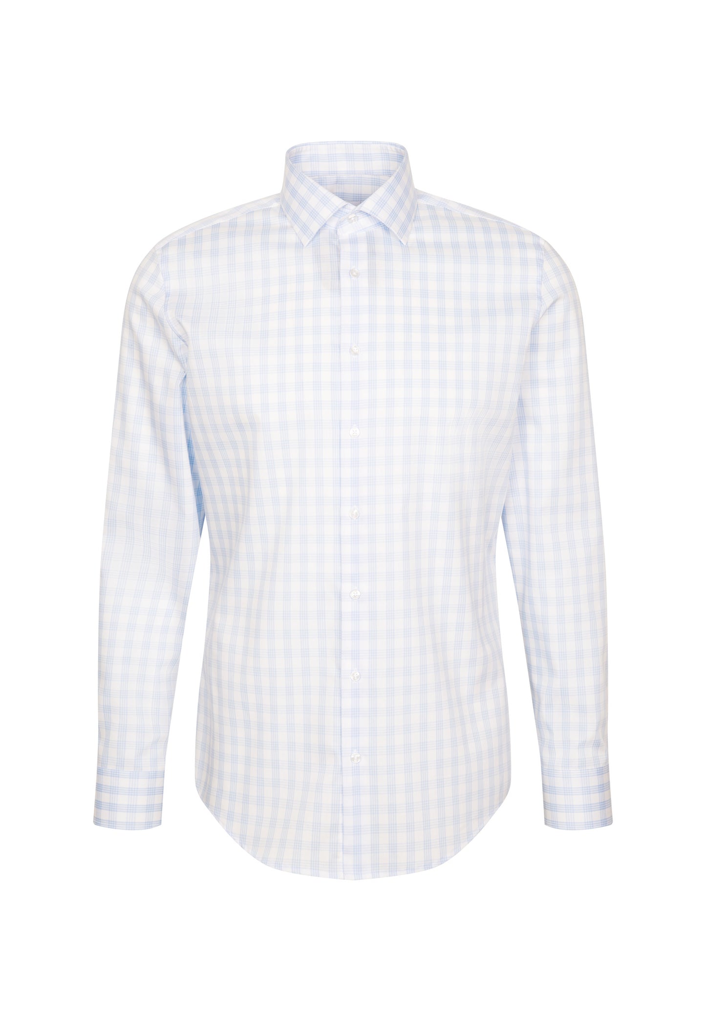 Seidensticker Sky Wrinkle-Free Cotton Check Twill Slim Fit Shirt — Classic Business Dress Shirt