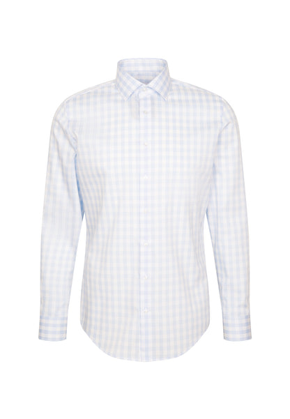 Seidensticker Sky Wrinkle-Free Cotton Check Twill Slim Fit Shirt — Classic Business Dress Shirt