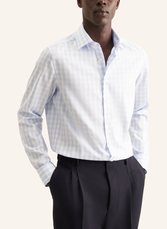 Seidensticker Sky Wrinkle-Free Cotton Check Twill Slim Fit Shirt — Classic Business Dress Shirt