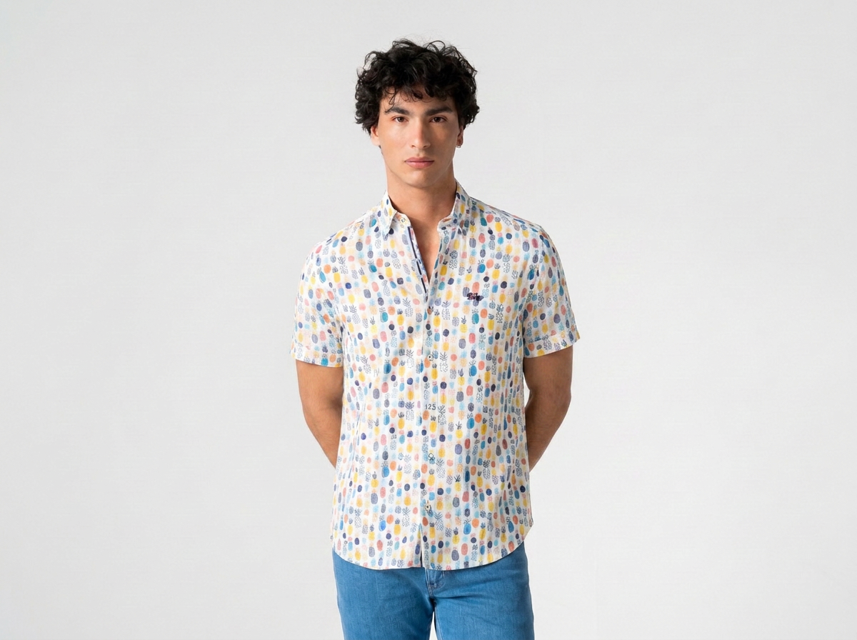 The Surf Car Pineapple Print Shirt | Made in Spain Short Sleeve Slim Fit Cotton