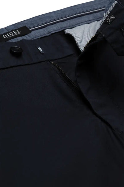 navy chinos close up zipper on white background