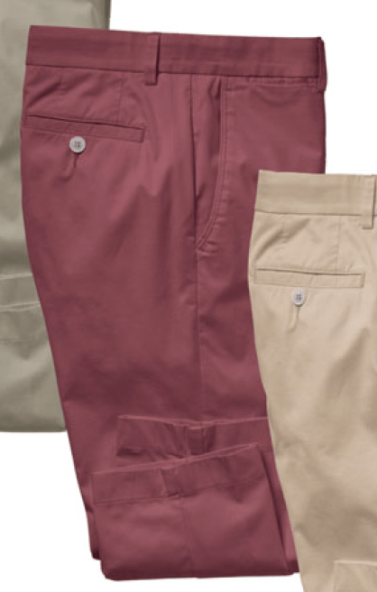 red chinos on a white background