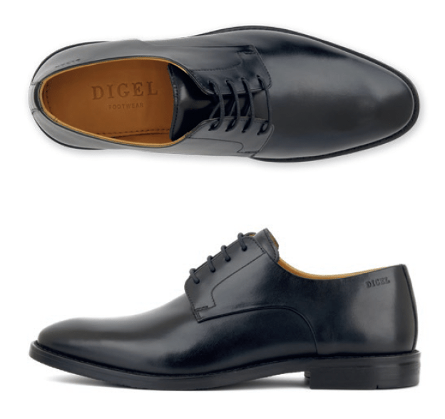 black leather dress shoe on white background