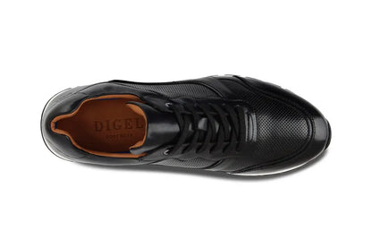 top view black leather trainer shoes on white background