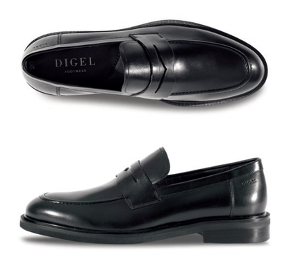 black penny loafer black shoes on white background