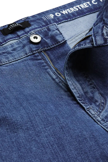 light blue jeans zipper close up on a white background