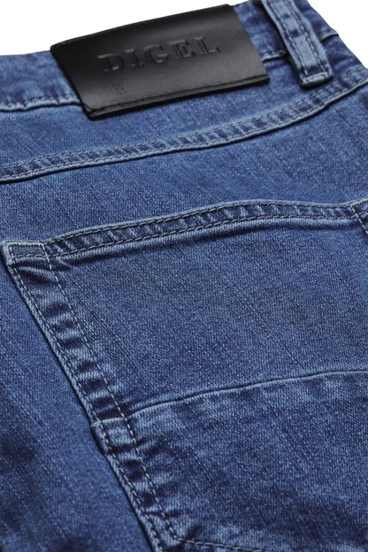 light blue jeans rear image with black label on a white background
