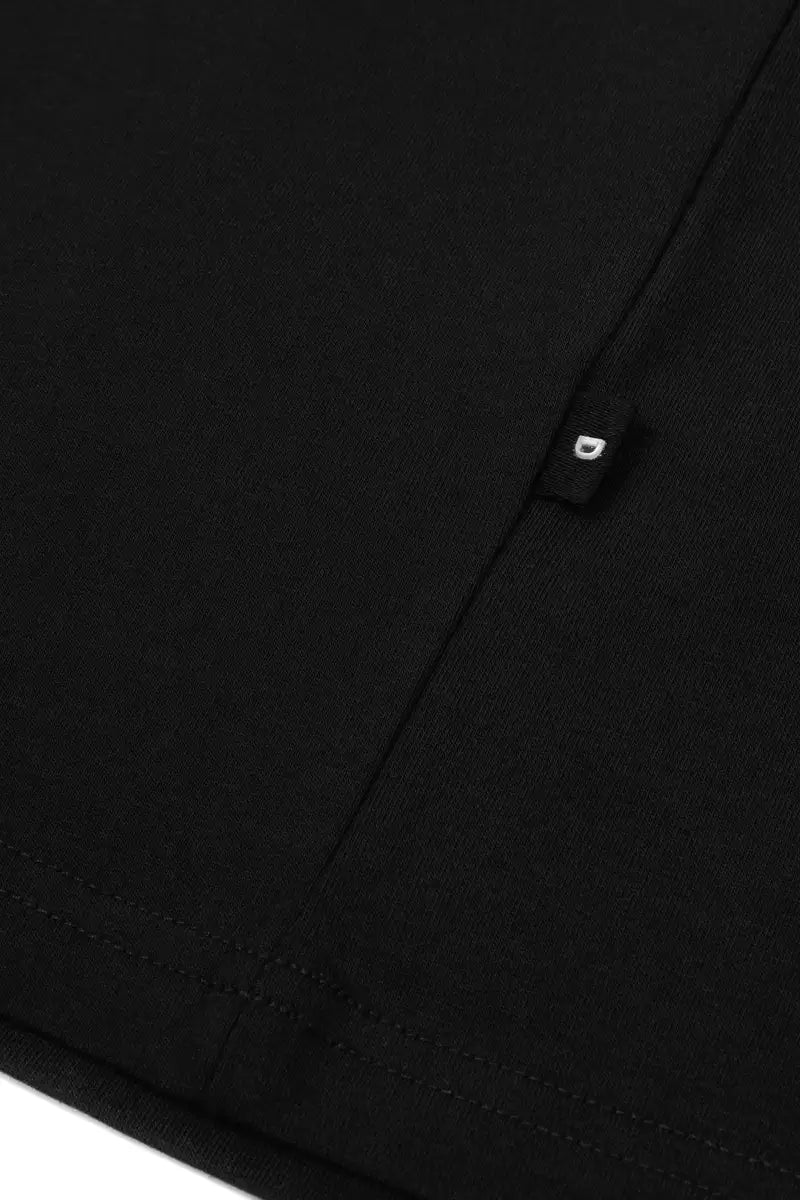 side detail black tshirt on white background