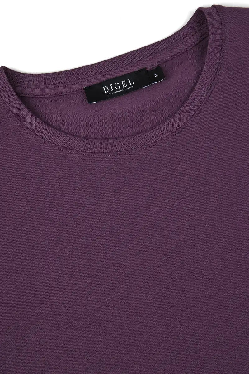 close up neck purple t shirt on white background