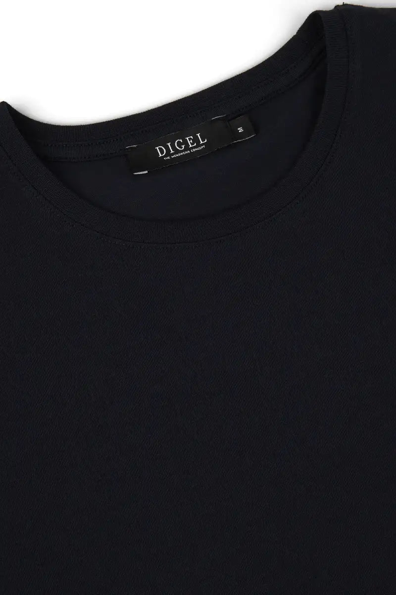 neck close up navy tshirt on white background