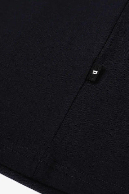 side detail navy tshirt on white background