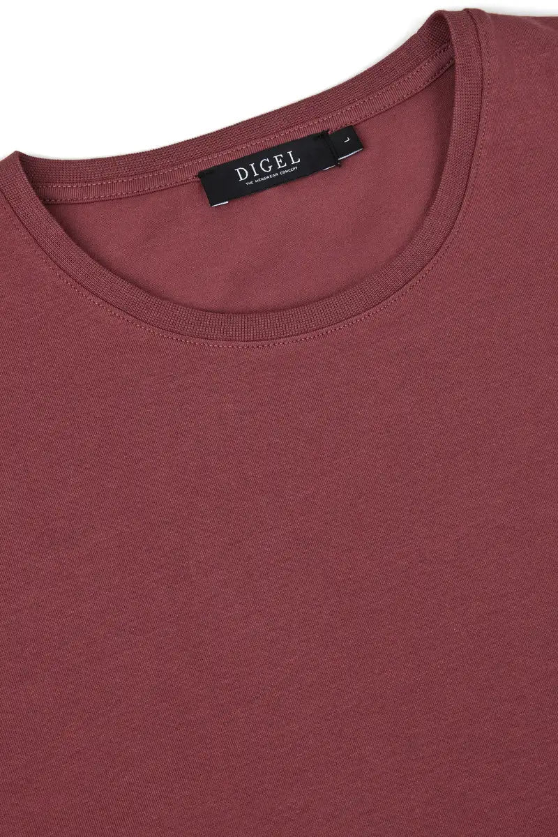 close up neck red tshirt on white background
