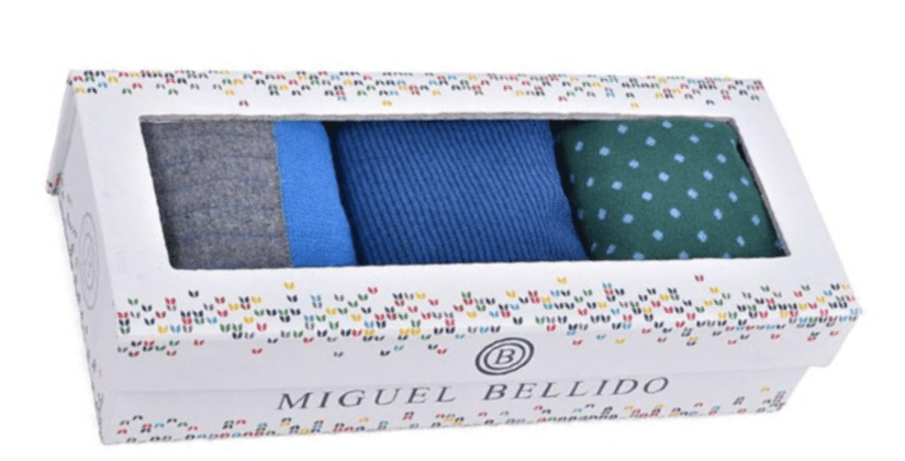 Box of Miguel Bellido socks with three pairs inside