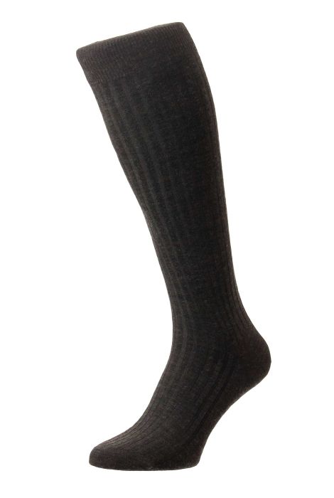 Dark gray knee-high sock on a white background