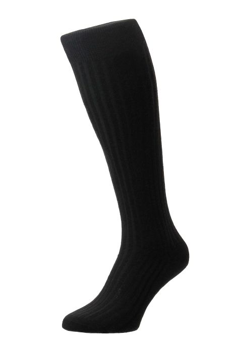 Black knee-high sock on a white background