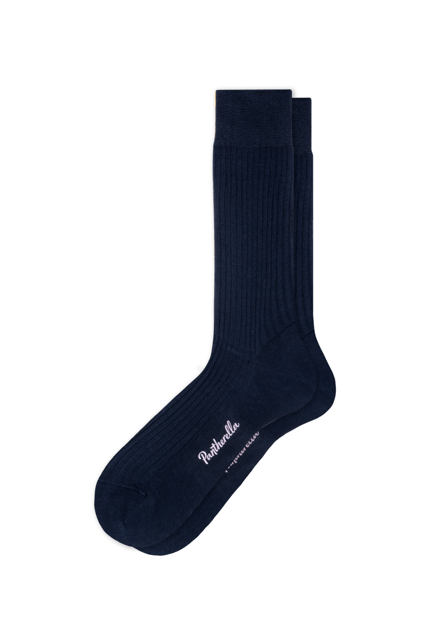 Navy blue sock with a brand logo on a transparent background