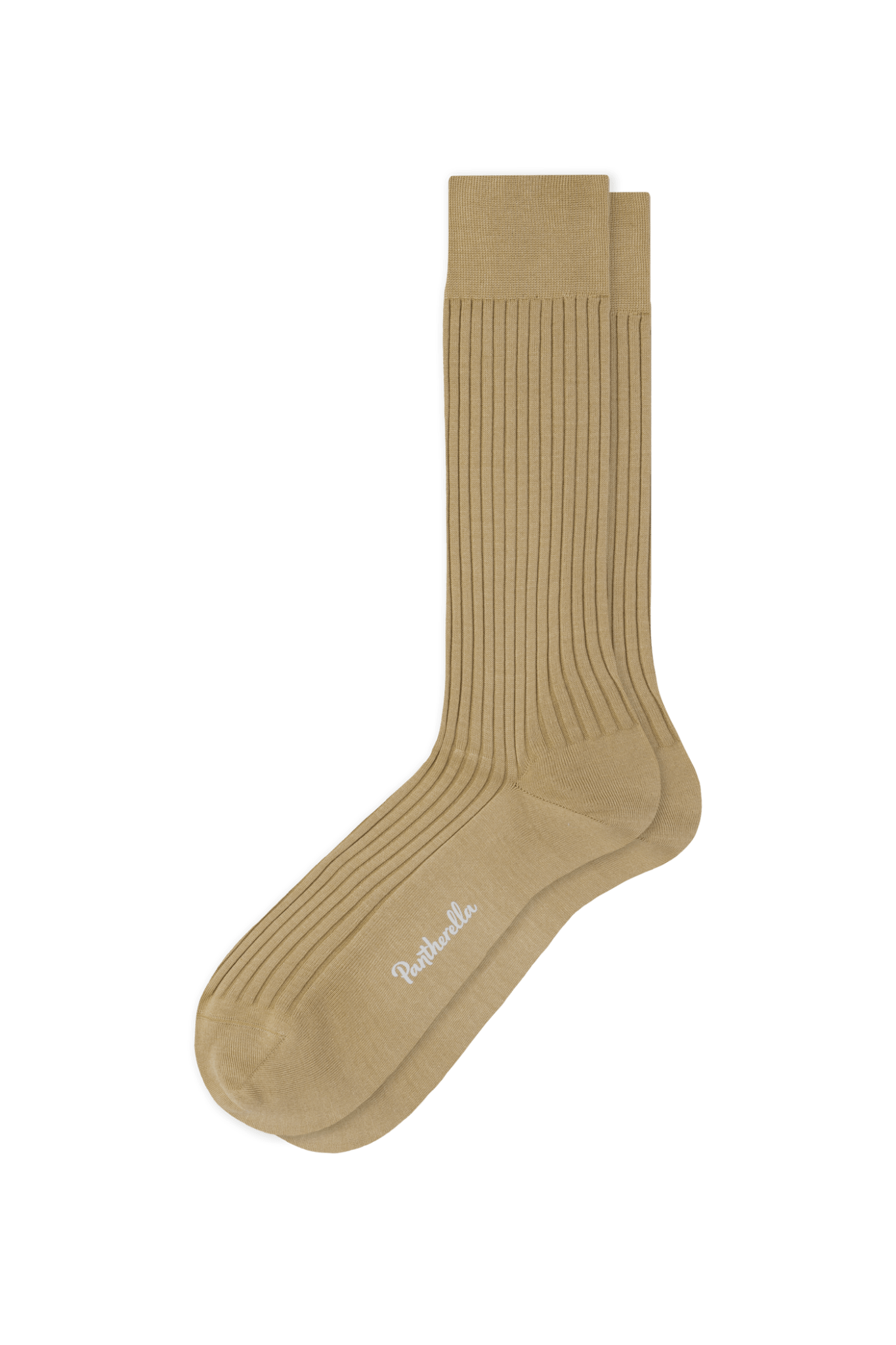 Beige sock with black trim on a transparent background