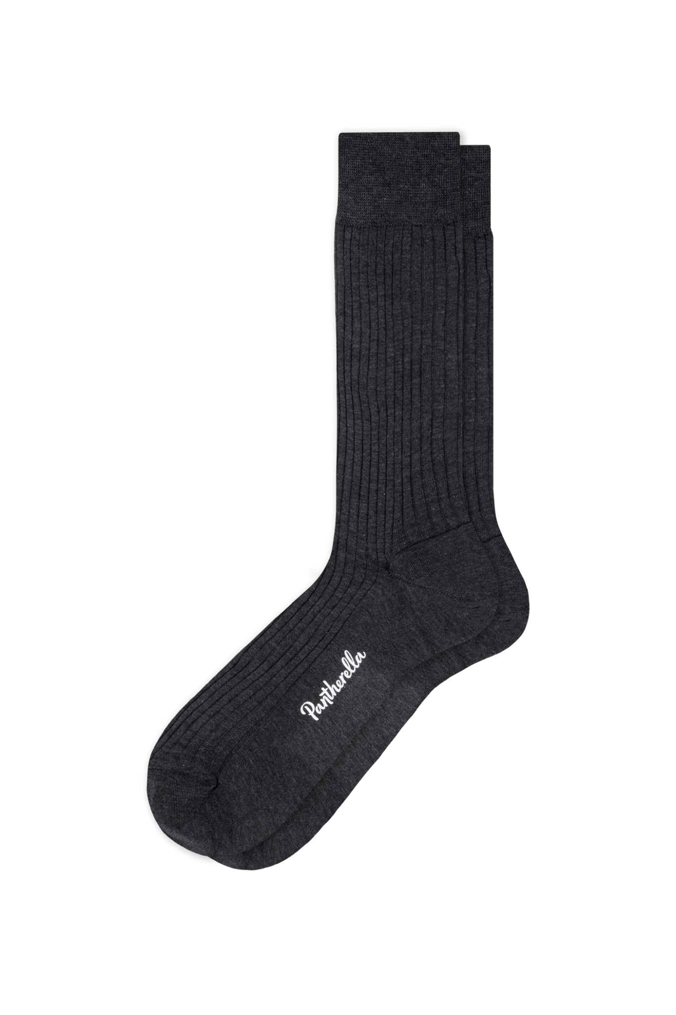 Black sock with a brand logo on a transparent background