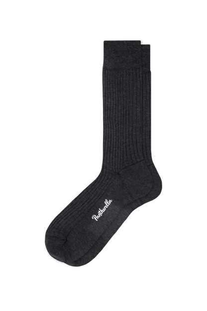 Black sock with a brand logo on a transparent background